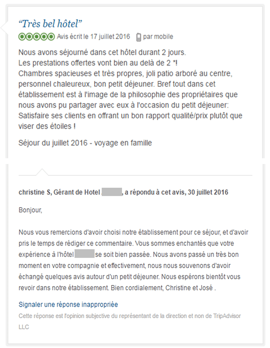 Exemple positif Tripadvisor