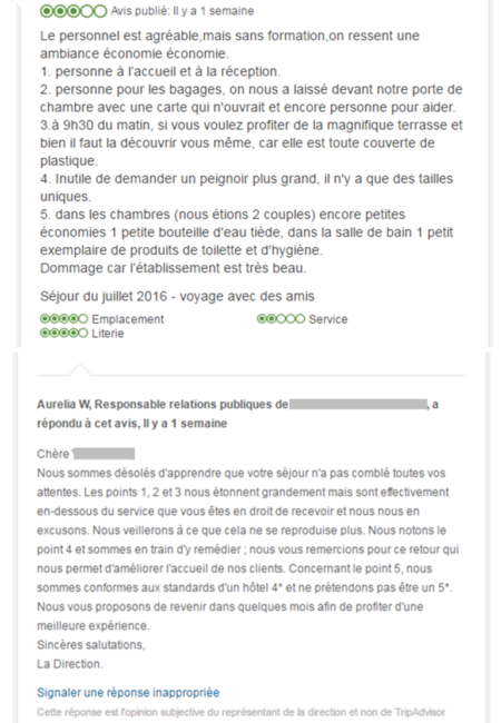 exemple négatif Tripadvisor