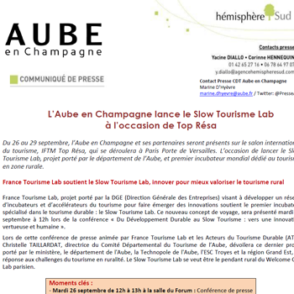 Communiqué de presse – Septembre 2017 – Slow Tourisme Lab