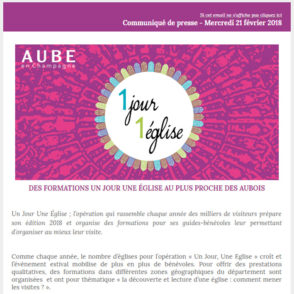 Communiqué de presse – Février 2018 – Formations 1jour 1église